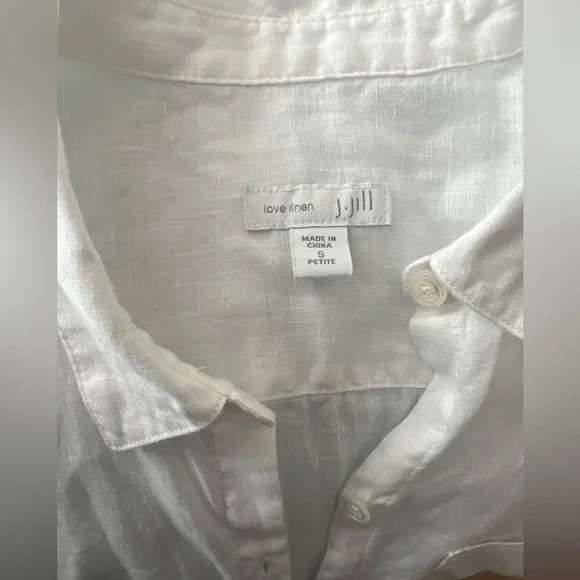 J Jill Love Linen Top – Size S petite White, Sleeveless with Side Buttons - Picture 8 of 8